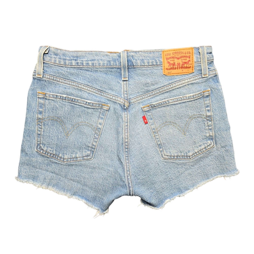 Levi's Light Blue Distressed Denim Jean Shorts - Picture 2 of 9